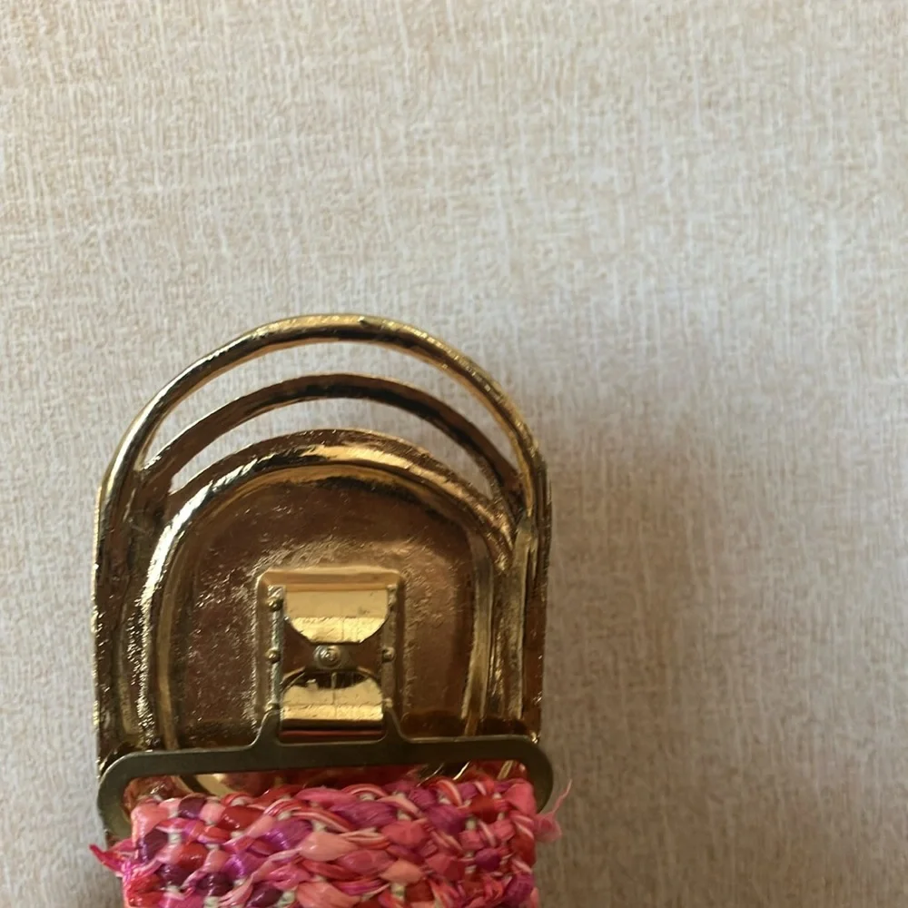 Pink Woven stretch Belt with Gold Buckle